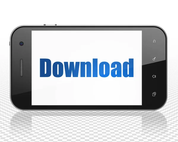 Web geliştirme kavramı: Smartphone ile ekranda Download — Stok fotoğraf