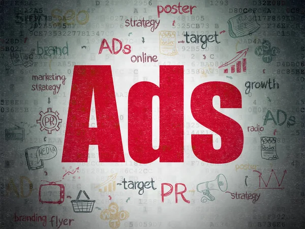 Conceito de publicidade: Anúncios sobre fundo de papel de dados digitais — Fotografia de Stock