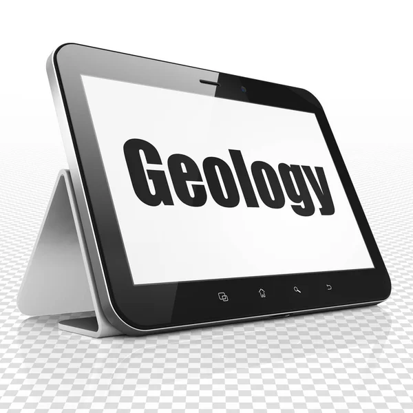 Concepto científico: Tablet Ordenador con Geología en exhibición — Foto de Stock