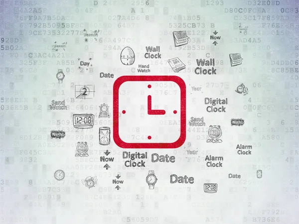 Zeitkonzept: Uhr auf digitalem Datenpapier Hintergrund — Stockfoto