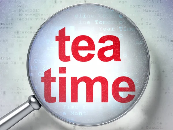 Timeline concept: Tea Time with optical glass — Stock Photo, Image
