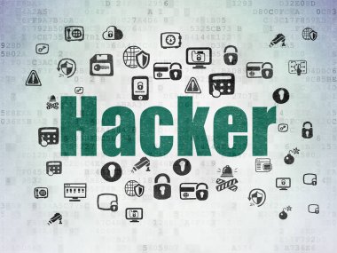 Gizlilik kavramı: Hacker dijital veri kağıt arka plan üzerinde