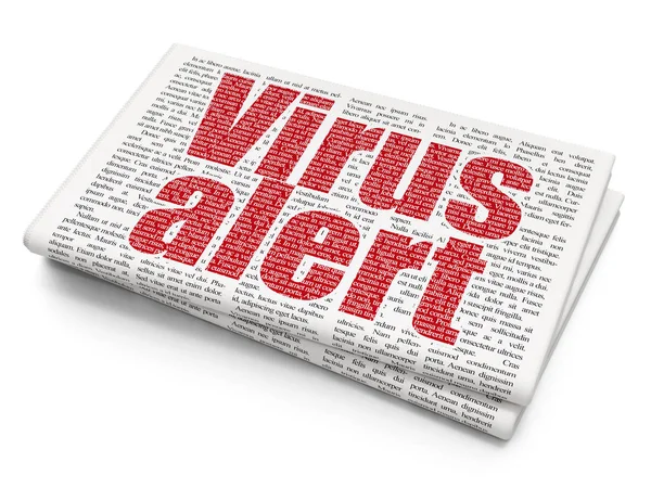 Концепция защиты: Предупреждение о вирусе на фоне газеты — стоковое фото