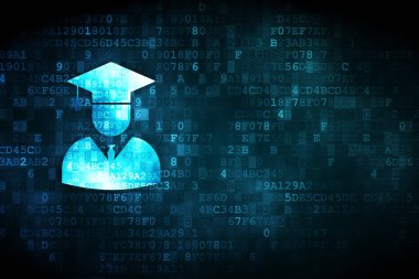 Bilim kavramı: dijital arka plan üzerinde öğrenci