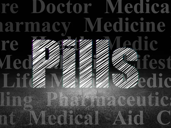 Concepto de medicina: Píldoras en el cuarto oscuro grunge —  Fotos de Stock