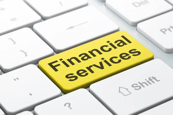 Koncepcji bankowości: usługi finansowe na komputerze klawiatury tło — Zdjęcie stockowe