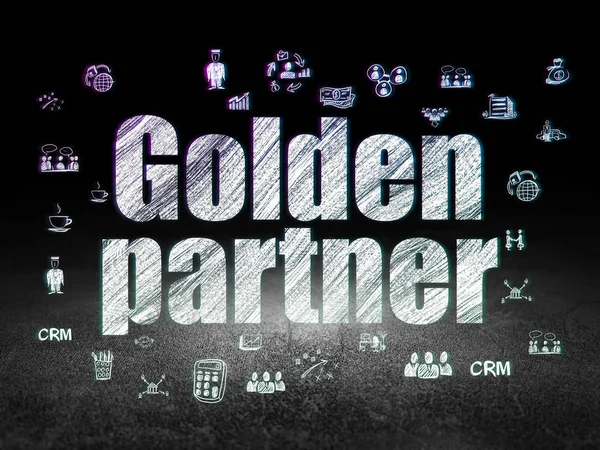 Koncepcja biznesowa: Złoty Partner w ciemnym pokoju grunge — Zdjęcie stockowe