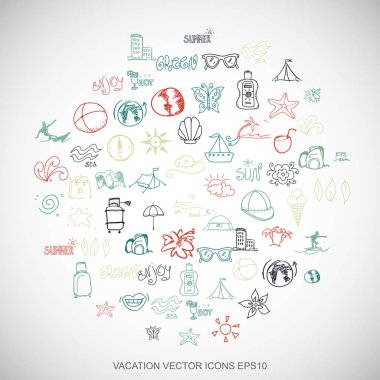 Çok renkli karalamalar beyaz el çizilmiş tatil Icons set. Eps10 vektör çizim.