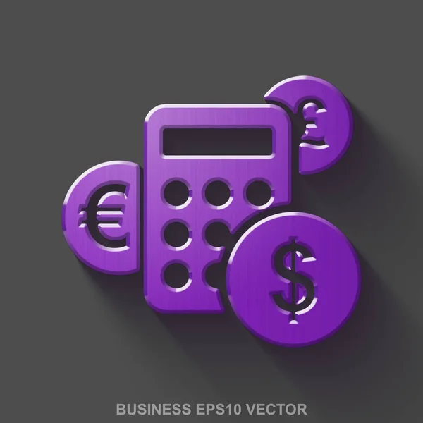 Ícone 3D de finanças metálicas planas. Calculadora de metal roxo brilhante em fundo cinza. EPS 10, vector . —  Vetores de Stock