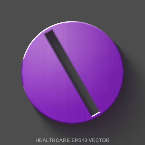 Flache metallische Gesundheits-3D-Ikone. Violett glänzende Metallpille auf grauem Hintergrund. Folge 10, Vektor. — Stockvektor