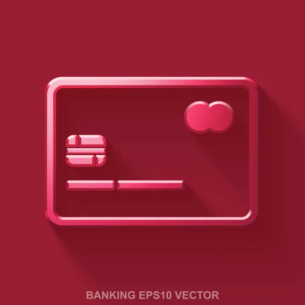 Ícone 3D moeda metálica plana. Red Glossy Metal Cartão de Crédito sobre fundo vermelho. EPS 10, vector . —  Vetores de Stock
