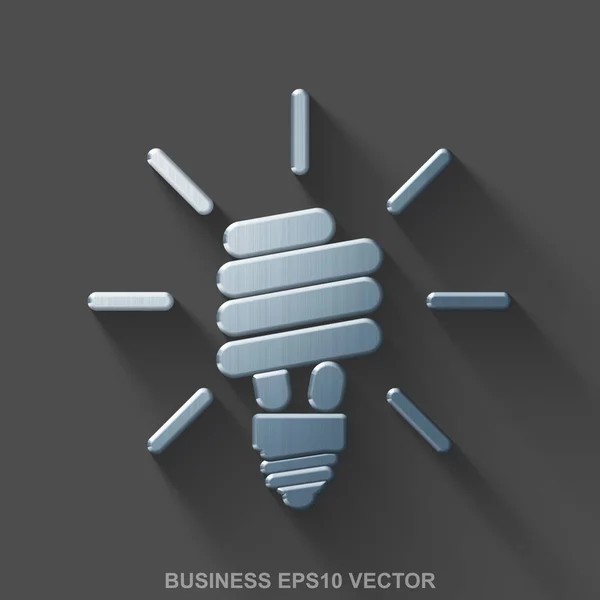 Flache metallische Geschäft 3D-Ikone. Energiesparlampe aus poliertem Stahl auf grauem Hintergrund. Folge 10, Vektor. — Stockvektor