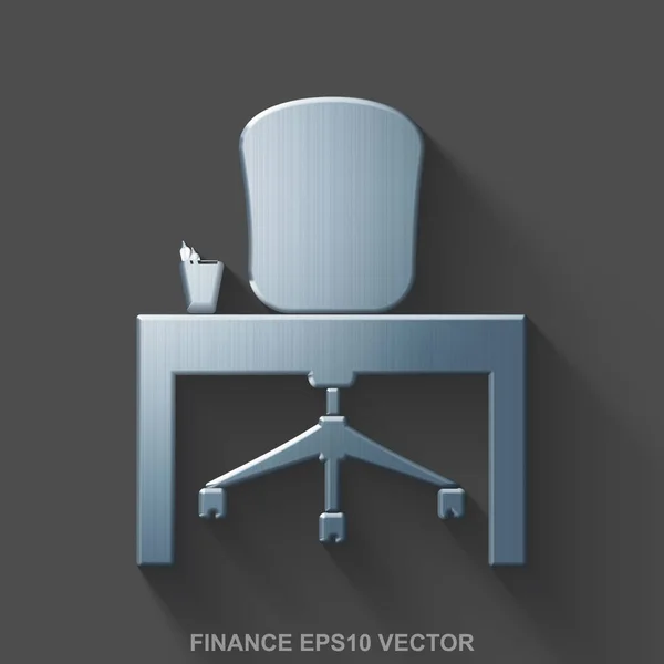 Icône 3D de finance métallique plate. Bureau en acier poli sur fond gris. SPE 10, vecteur . — Image vectorielle