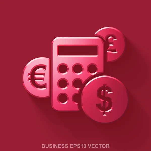 Ícone 3D de negócios metálicos planos. Calculadora de metal brilhante vermelho no fundo vermelho. EPS 10, vector . —  Vetores de Stock