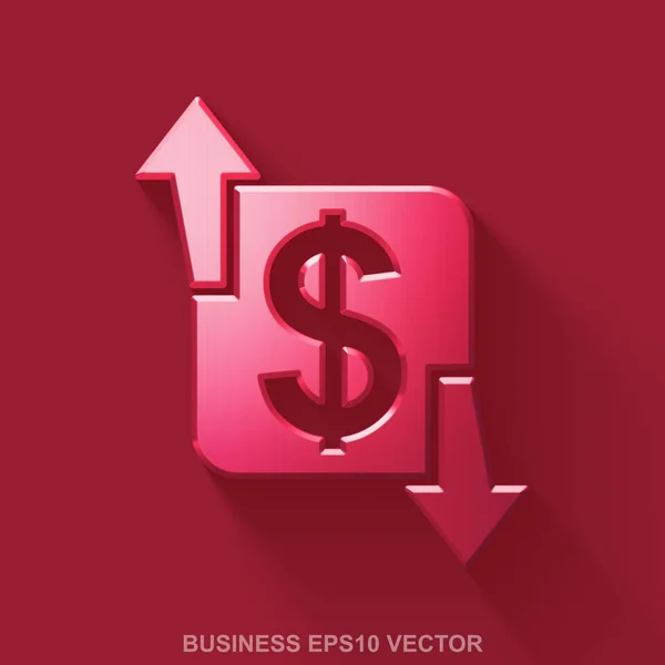 Ícone 3D de negócios metálicos planos. Red Glossy Metal Finance no fundo vermelho. EPS 10, vector . — Vetor de Stock
