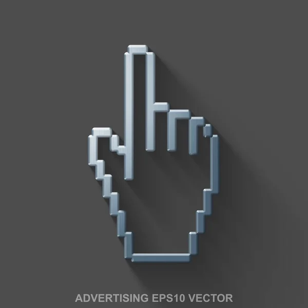 Flache metallische Werbung 3D-Ikone. Mauszeiger aus poliertem Stahl auf grauem Hintergrund. Folge 10, Vektor. — Stockvektor