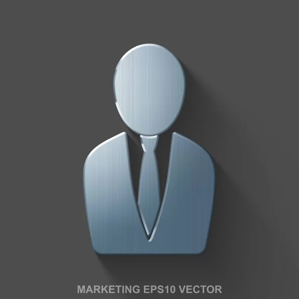 Flat metallic marketing 3D icon. Polished Steel Business Man on Gray background. EPS 10, vector. — Stock Vector