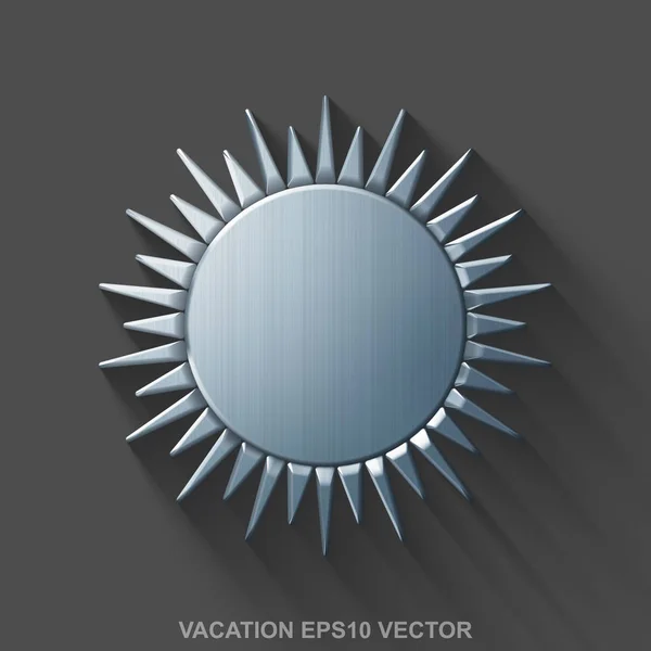 Flat ícone de turismo metálico 3D. Sol de aço polido em fundo cinza. EPS 10, vector . — Vetor de Stock
