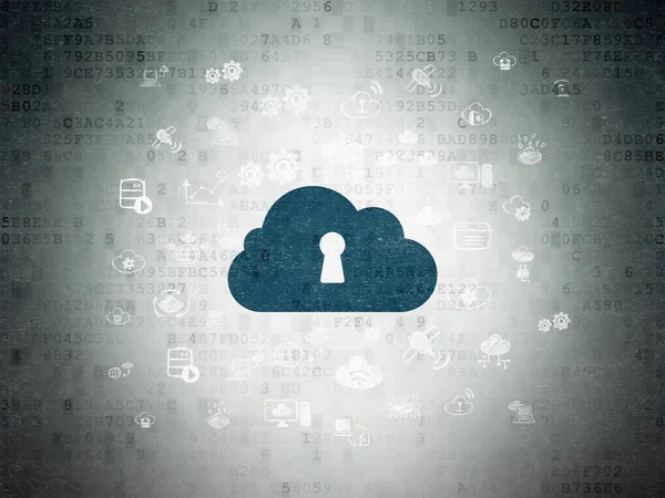 Cloud technology concept: Cloud With Keyhole on Digital Data Paper background — Stock Photo, Image