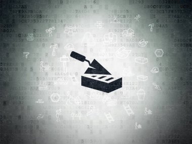 Bina inşaat kavramı: dijital veri kağıt arka plan üzerinde tuğla duvar