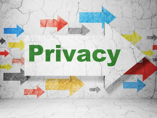 Schutzkonzept: Pfeil mit Privatsphäre auf Grunge-Wand-Hintergrund — Stockfoto