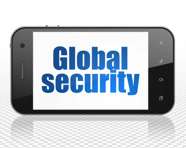 Concepto de seguridad: Smartphone con seguridad global en pantalla —  Fotos de Stock