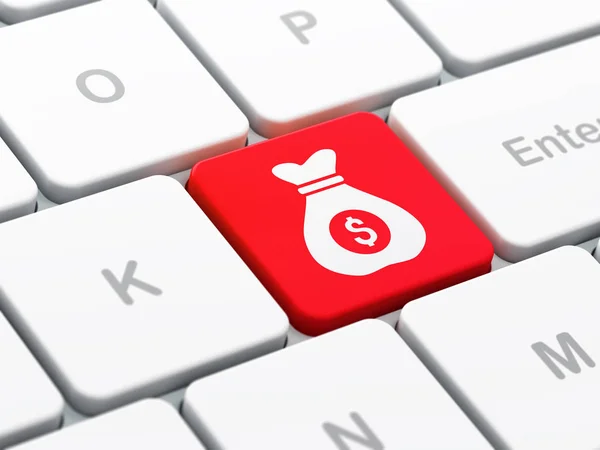 Finance concept: Money Bag on computer keyboard background — Stock Photo, Image