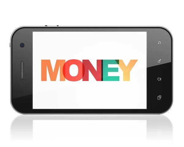 Financiën concept: Smartphone met geld op display — Stockfoto