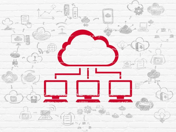 Koncepcja technologii chmury: Cloud Network na tle ściany — Zdjęcie stockowe