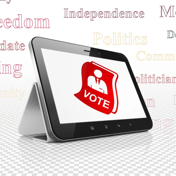 Політична концепція: планшетний комп'ютер з голосуванням на дисплеї — стокове фото