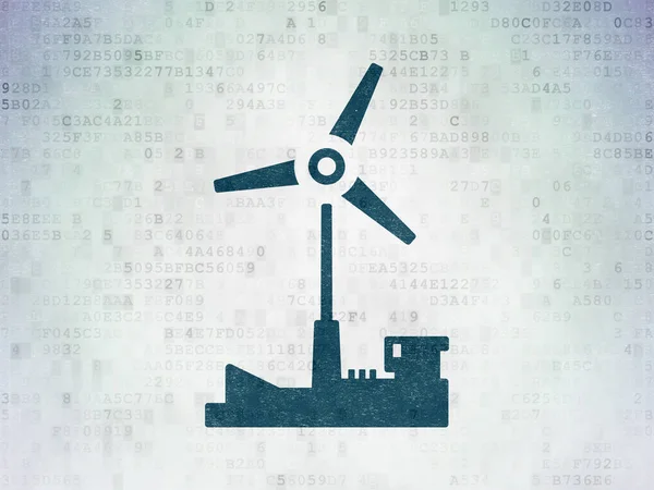 Productie concept: Windmolen op Digital Data Paper achtergrond — Stockfoto