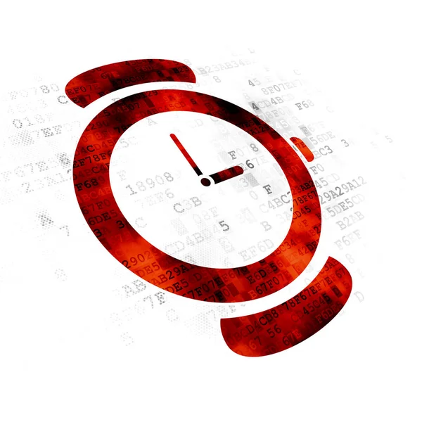 Conceito de tempo: Relógio de mão em fundo digital — Fotografia de Stock