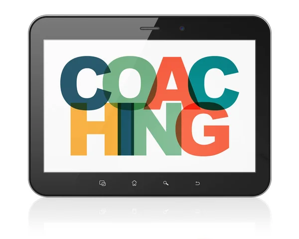 Μελετώντας έννοια: υπολογιστή Tablet με Coaching στην οθόνη — Φωτογραφία Αρχείου