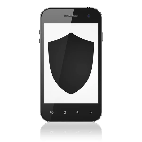 安全理念： 用盾牌上显示的智能手机 — 图库照片