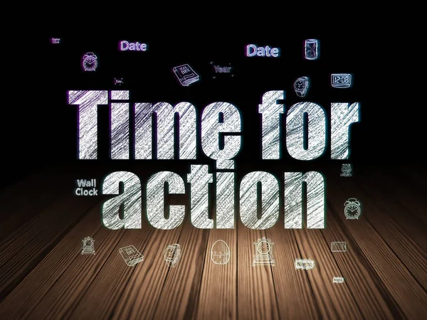 Concepto de línea de tiempo: Tiempo para la acción en la sala oscura grunge — Foto de Stock