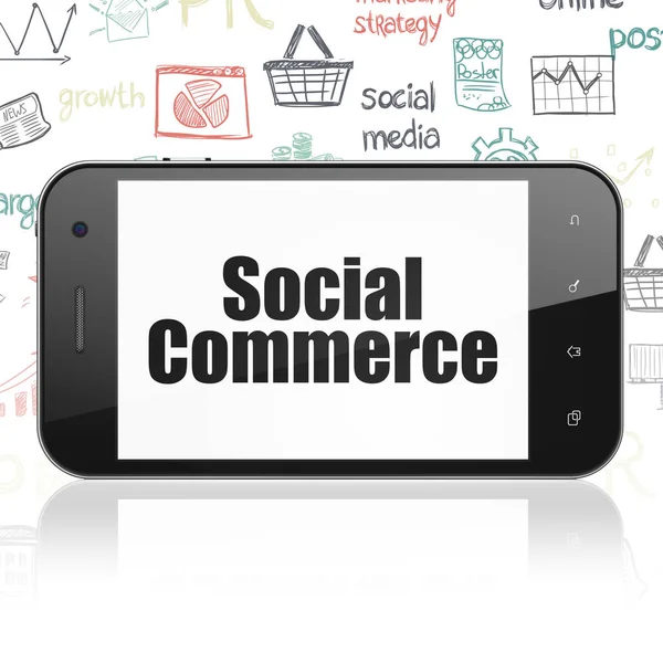 Concetto di marketing: Smartphone con Social Commerce in mostra — Foto Stock