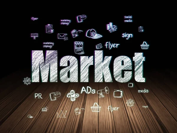 Концепція реклами: ринок в гранжевій темній кімнаті — стокове фото