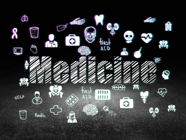 Conceito de saúde: Medicina no quarto escuro grunge — Fotografia de Stock
