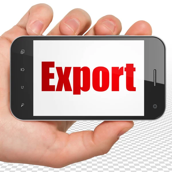 Concepto de negocio: Smartphone de mano con exportación en pantalla —  Fotos de Stock
