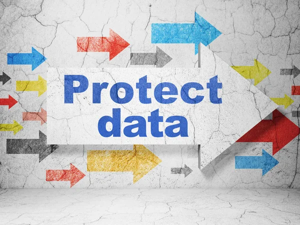 Concetto di protezione: freccia con Protect Data su sfondo grunge wall — Foto Stock