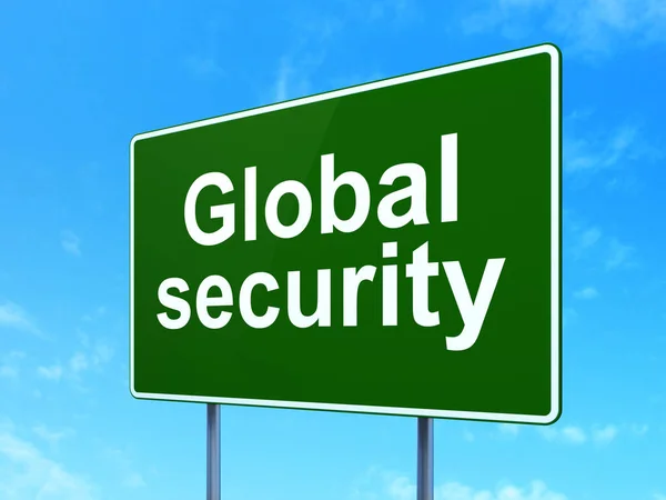 Concepto de seguridad: Seguridad global en el fondo de la señal vial — Foto de Stock