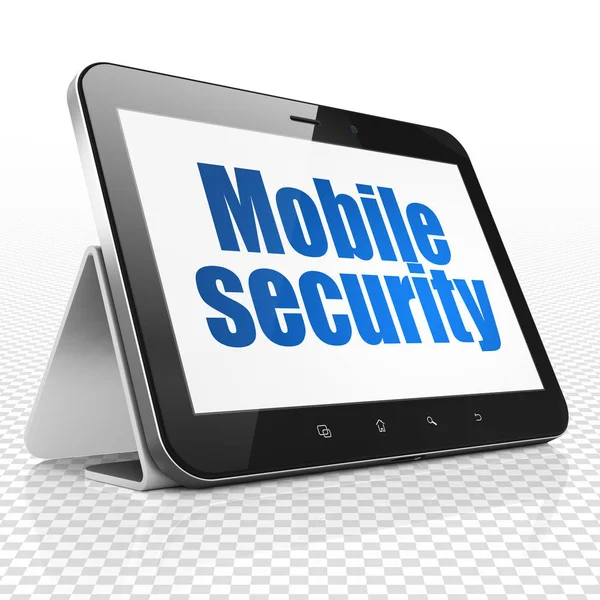 Koncepce ochrany: tabletový počítač s Mobile Security na displeji — Stock fotografie