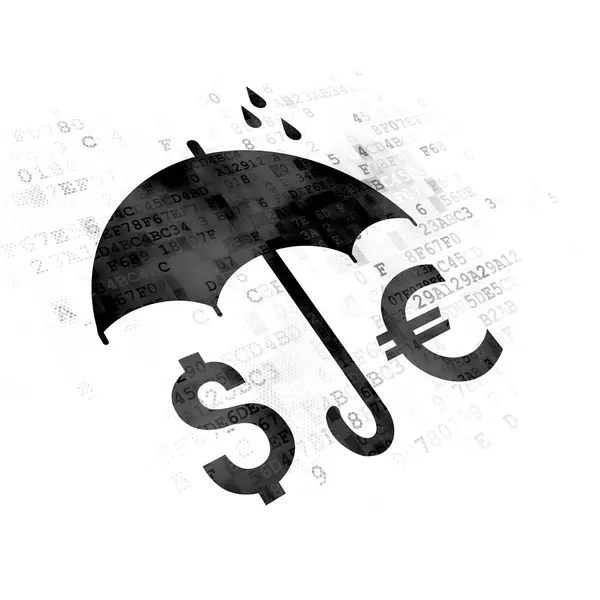Bezpečnostní koncepce: peníze a deštník na digitální pozadí — Stock fotografie