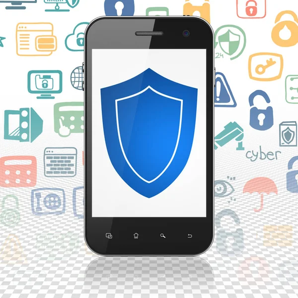 Концепция безопасности: Смартфон со щитом на дисплее — стоковое фото