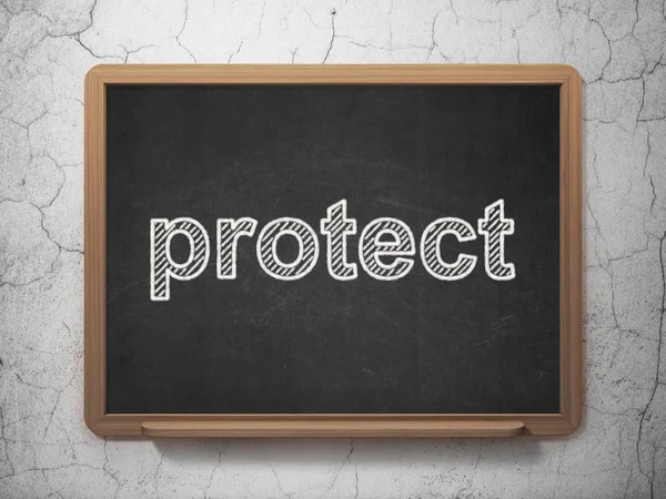 Emniyet konsepti: Kara tahta arka plan üzerinde korumak