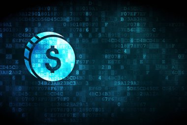 Para kavramı: dolar sikke dijital arka plan üzerinde