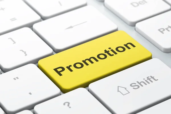 Marketingkonzept: Promotion auf der Computertastatur — Stockfoto