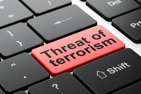 Conceito de política: Ameaça de terrorismo no fundo do teclado do computador — Fotografia de Stock