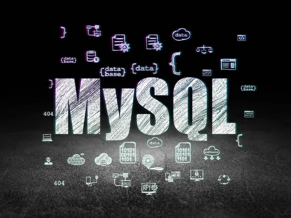 Έννοια της βάσης δεδομένων: Mysql σε σκοτεινό δωμάτιο grunge — Φωτογραφία Αρχείου
