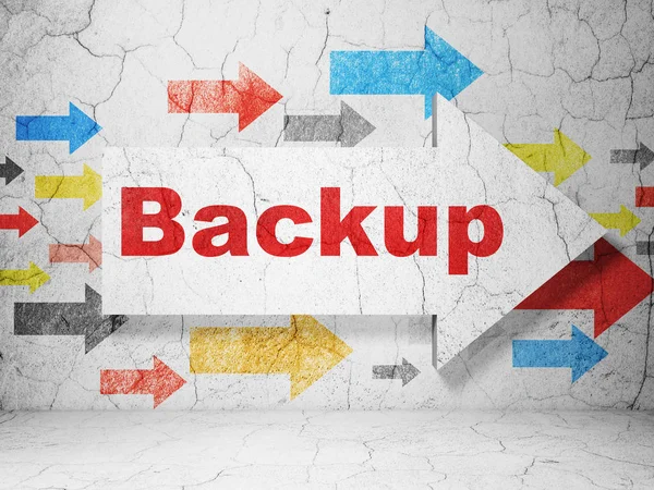 Software concept: arrow with Backup on grunge wall background — Stock Photo, Image
